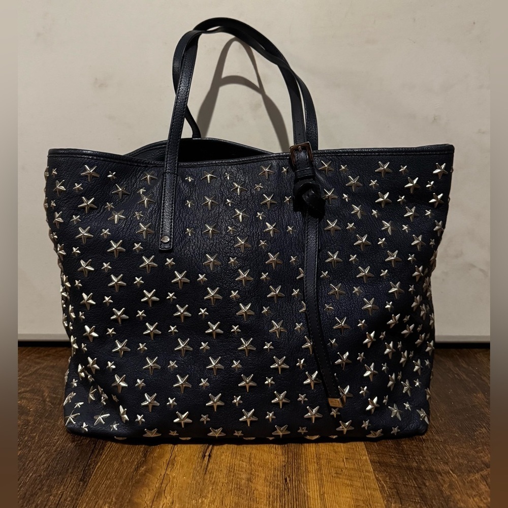Jimmy Choo Navy Tote Bag with Silver Studded Stars